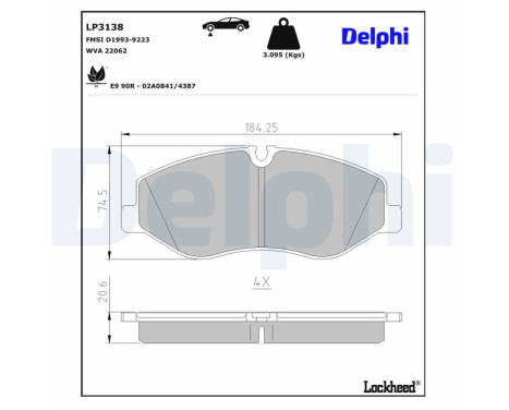 Brake Pad Set, disc brake LP3138 Delphi, Image 3