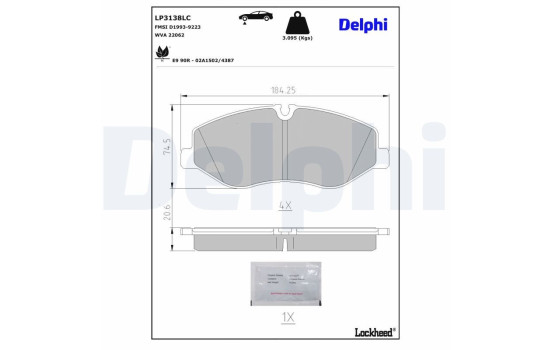 Brake pad set, disc brake LP3138LC Delphi