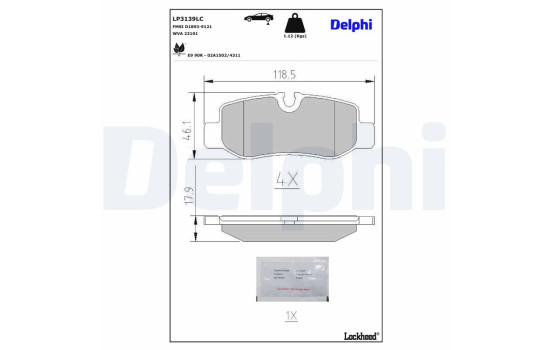 Brake pad set, disc brake LP3139LC Delphi