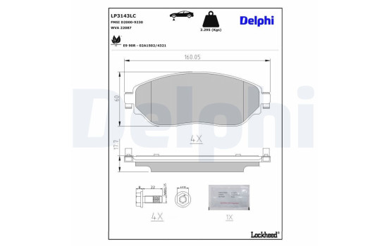 Brake pad set, disc brake LP3143LC Delphi