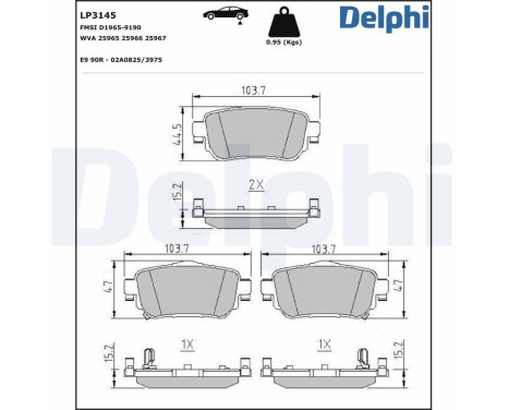 Brake Pad Set, disc brake LP3145 Delphi