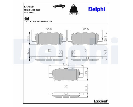 Brake Pad Set, disc brake LP3158 Delphi, Image 3