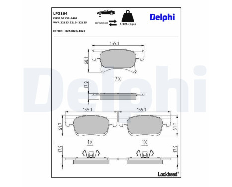 Brake Pad Set, disc brake LP3164 Delphi