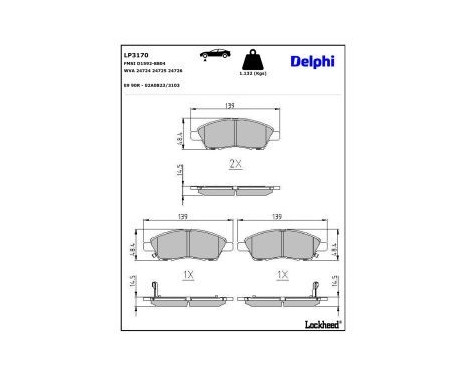 Brake Pad Set, disc brake LP3170 Delphi