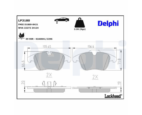 Brake Pad Set, disc brake LP3180 Delphi
