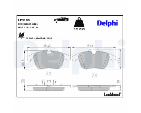 Brake Pad Set, disc brake LP3180 Delphi, Image 3