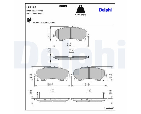 Brake Pad Set, disc brake LP3183 Delphi