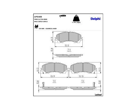 Brake Pad Set, disc brake LP3183 Delphi, Image 3