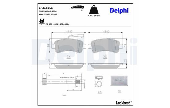 Brake pad set, disc brake LP3185LC Delphi