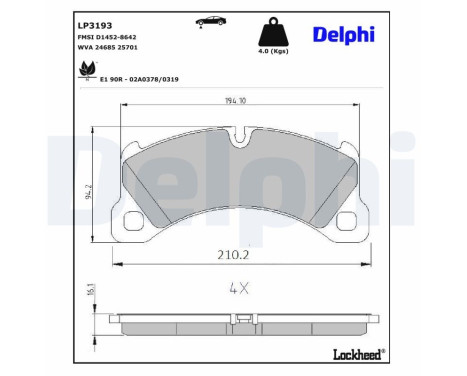 Brake Pad Set, disc brake LP3193 Delphi
