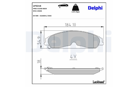 Brake Pad Set, disc brake LP3216 Delphi