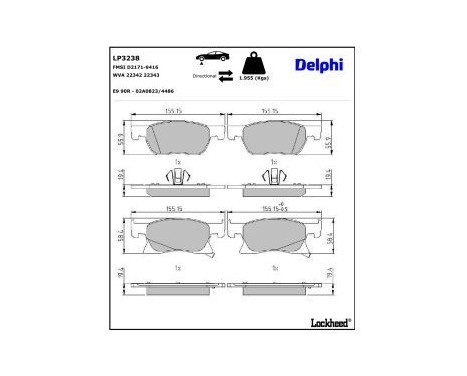 Brake Pad Set, disc brake LP3238 Delphi, Image 3