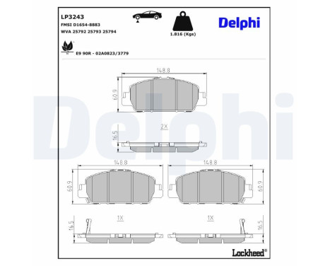 Brake Pad Set, disc brake LP3243 Delphi