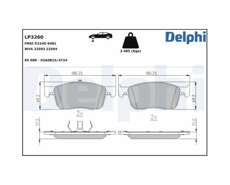 Brake Pad Set, disc brake LP3260 Delphi, Image 2