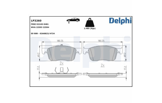 Brake Pad Set, disc brake LP3260 Delphi