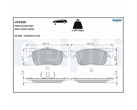 Brake Pad Set, disc brake LP3260 Delphi, Image 3