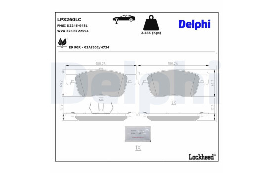 Brake pad set, disc brake LP3260LC Delphi, Image 4