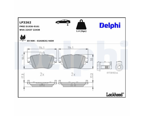 Brake Pad Set, disc brake LP3262 Delphi