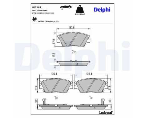 Brake Pad Set, disc brake LP3263 Delphi