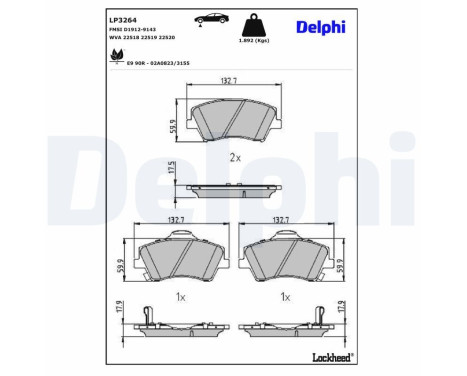 Brake Pad Set, disc brake LP3264 Delphi