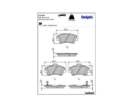 Brake Pad Set, disc brake LP3264 Delphi