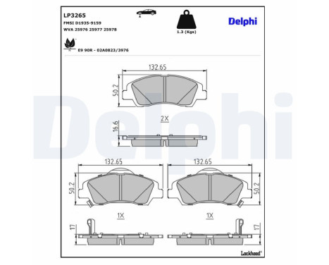 Brake Pad Set, disc brake LP3265 Delphi