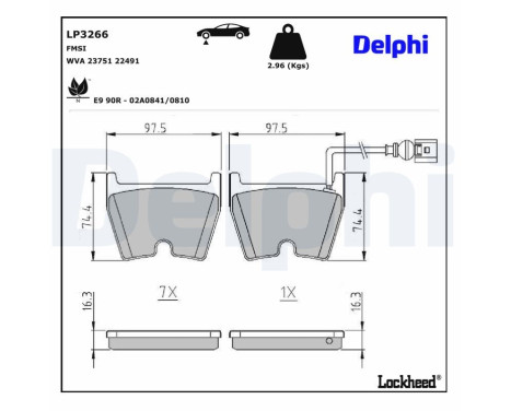 Brake Pad Set, disc brake LP3266 Delphi