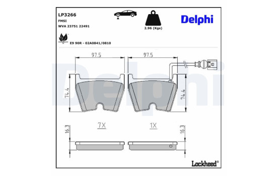 Brake Pad Set, disc brake LP3266 Delphi