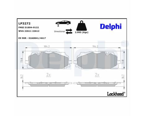 Brake Pad Set, disc brake LP3272 Delphi