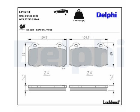 Brake Pad Set, disc brake LP3281 Delphi