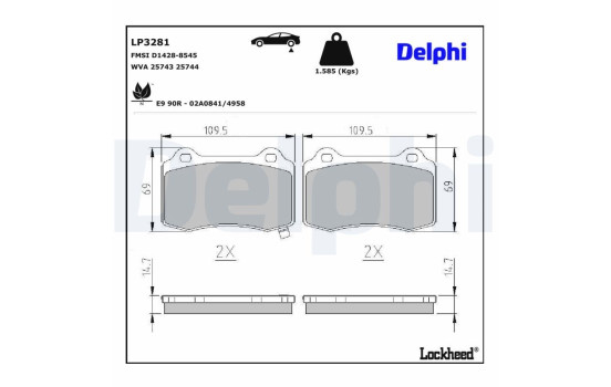 Brake Pad Set, disc brake LP3281 Delphi