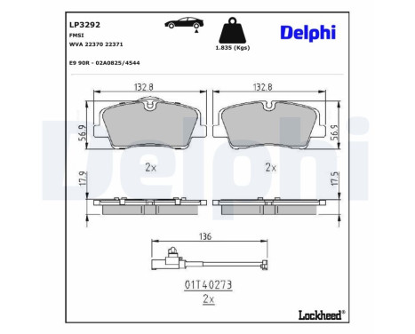 Brake Pad Set, disc brake LP3292 Delphi