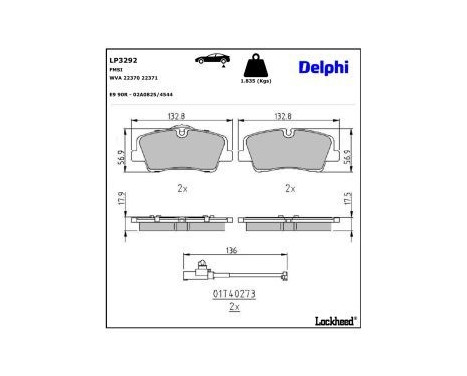 Brake Pad Set, disc brake LP3292 Delphi