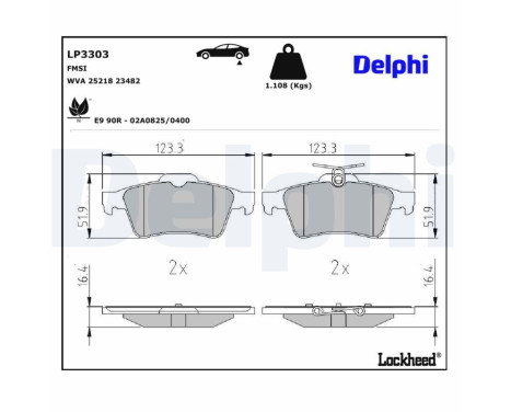 Brake Pad Set, disc brake LP3303 Delphi