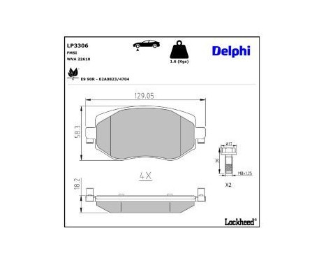 Brake Pad Set, disc brake LP3306 Delphi, Image 3