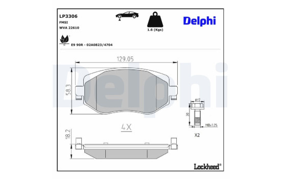 Brake Pad Set, disc brake LP3306 Delphi, Image 3
