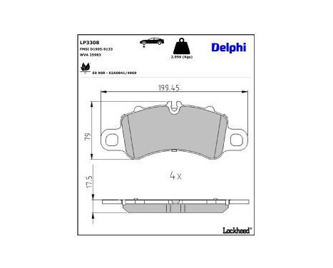 Brake Pad Set, disc brake LP3308 Delphi