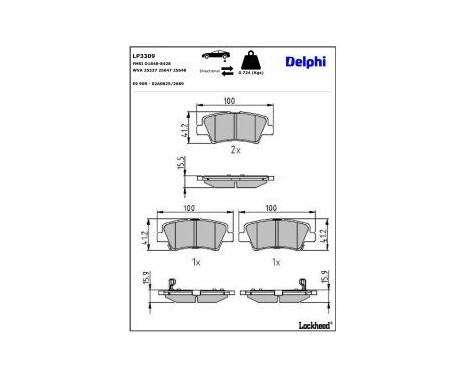 Brake Pad Set, disc brake LP3309 Delphi