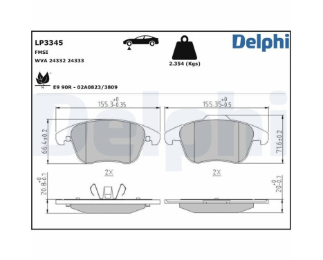 Brake pad set, disc brake LP3345 Delphi