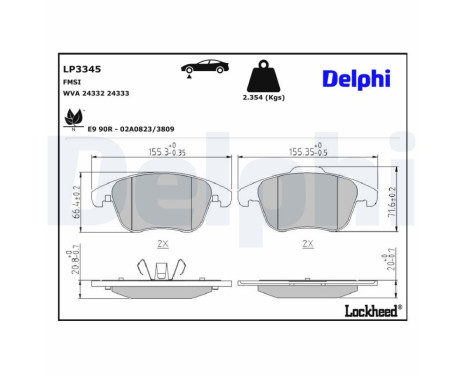 Brake pad set, disc brake LP3345 Delphi
