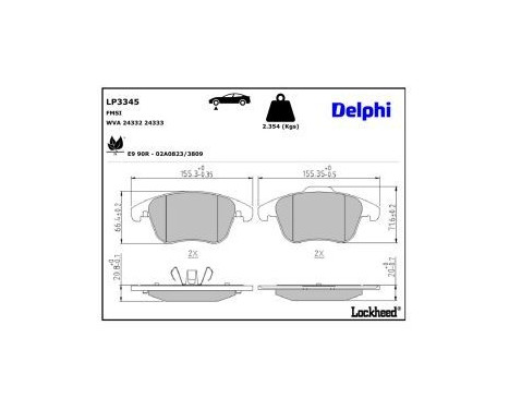 Brake pad set, disc brake LP3345 Delphi
