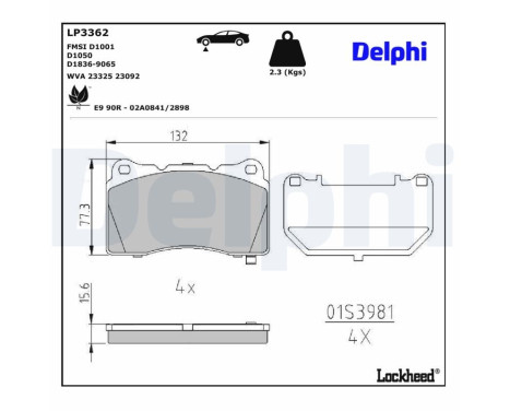 Brake pad set, disc brake LP3362 Delphi