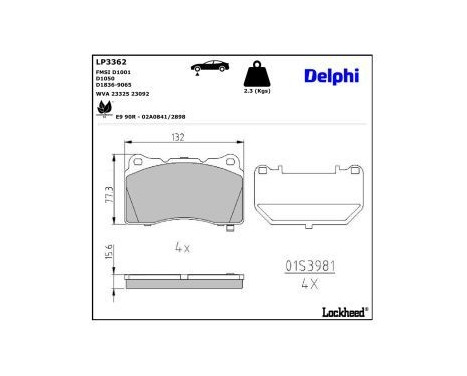 Brake pad set, disc brake LP3362 Delphi