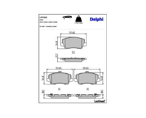 Brake Pad Set, disc brake LP3363 Delphi, Image 3