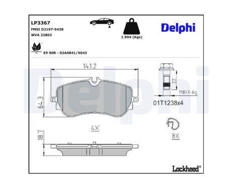 Brake Pad Set, disc brake LP3367 Delphi, Image 3