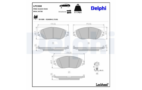 Brake Pad Set, disc brake LP3368 Delphi