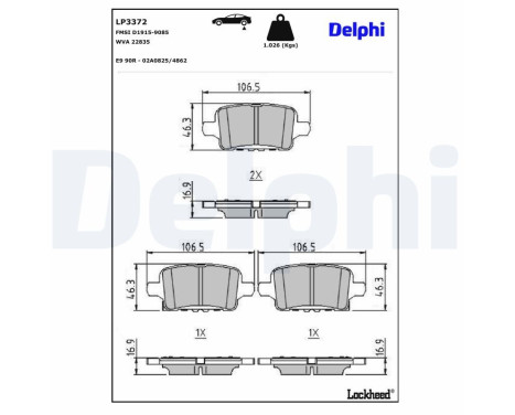 Brake Pad Set, disc brake LP3372 Delphi