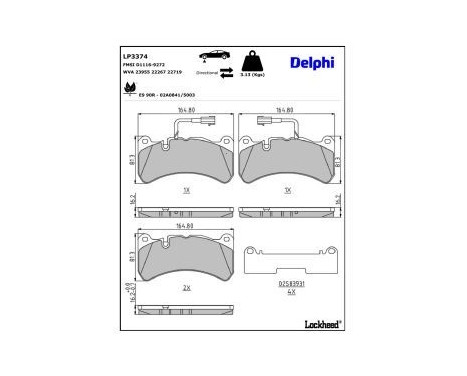 Brake Pad Set, disc brake LP3374 Delphi
