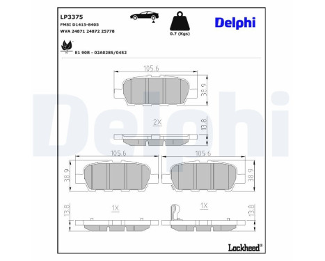 Brake Pad Set, disc brake LP3375 Delphi