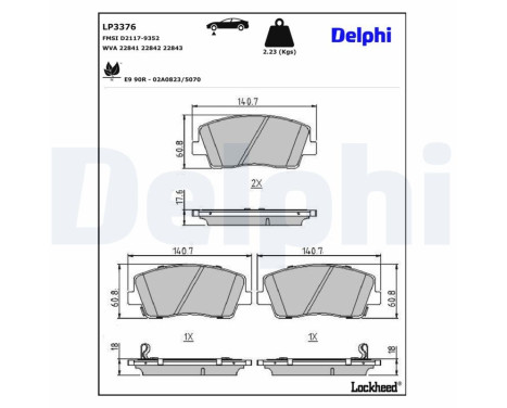 Brake Pad Set, disc brake LP3376 Delphi